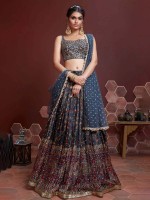 Dark Slate Blue Chinon Silk Lehenga Choli